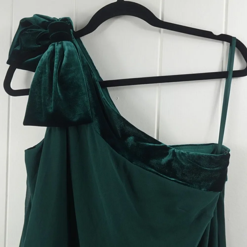 Ralph Lauren Womens Chiffon Velvet One-Shoulder Green Flowy Dress Size 8 - Picture 4 of 10